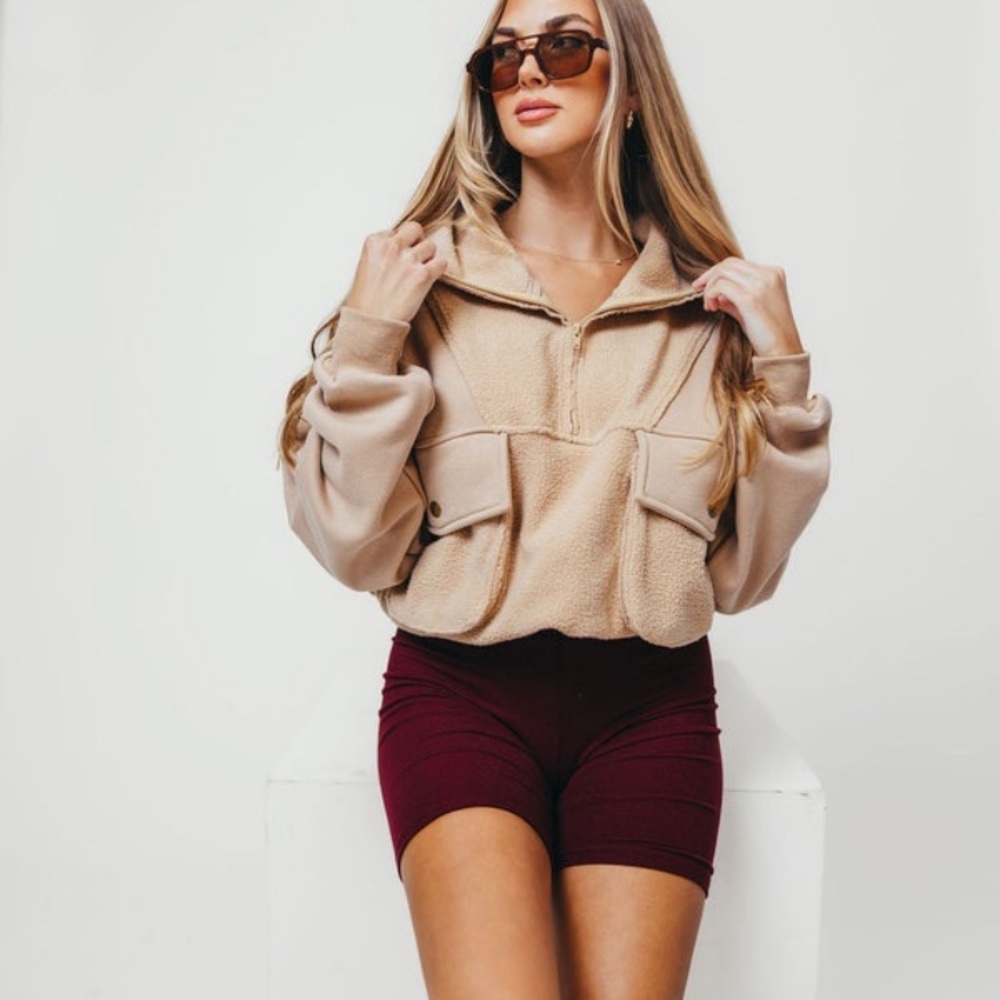 Women's Tan Zip-Up Sweatshirt pull over size L